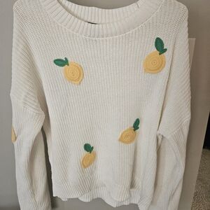 Cynthia Rowley White Sweater with Yellow Lemon Accents